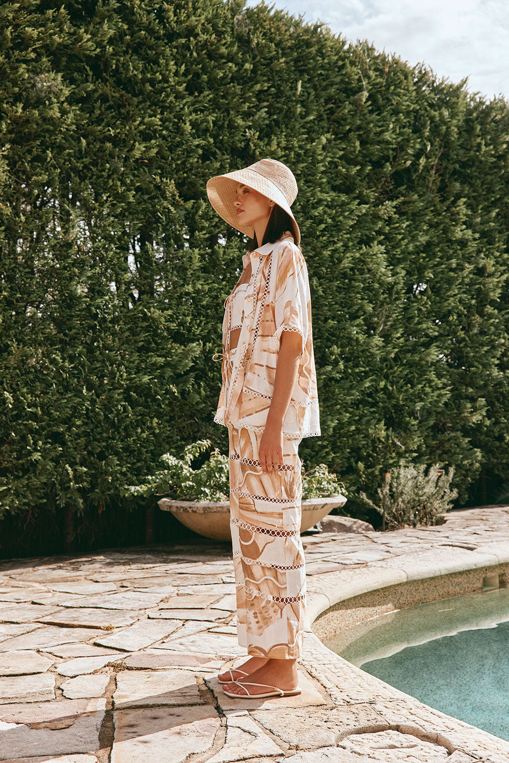 Brown La Spiaggia Print Button Up Collar Verity Shirt