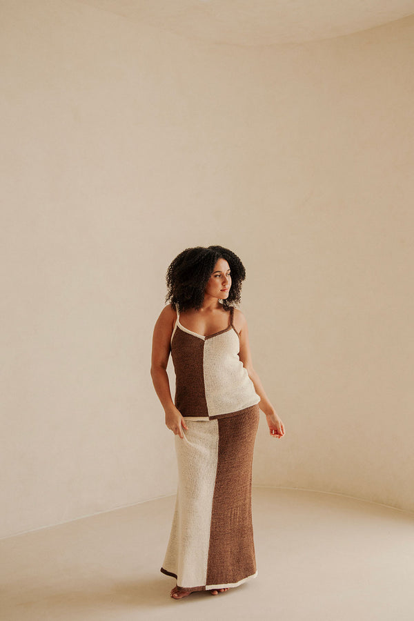 Brown Two Toned Knit Maxi Mira Skirt