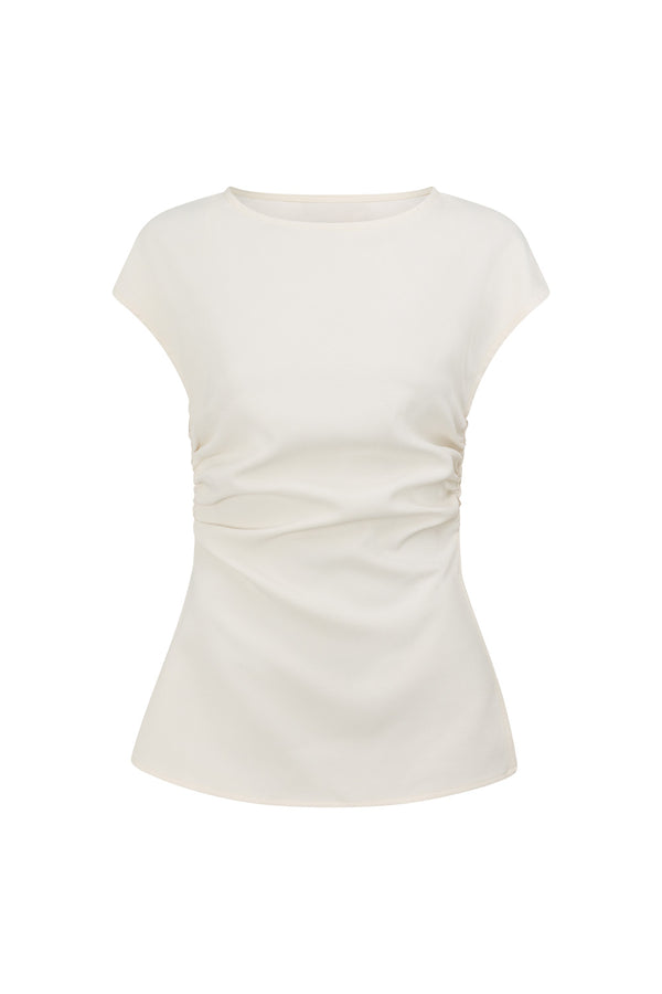 White Gathered Fitted Labella Top