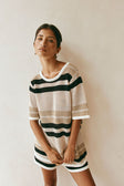 Quinn Elasticated Tie Front Stripe Shorts - Tan, Beige, Black Stripe