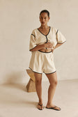 Cream Elastic High Waist Adelia Shorts