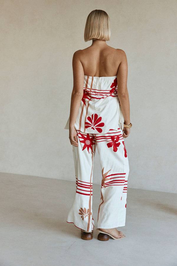 Cream Moana Red Print Strapless Aspyn Top