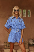 Blue Cotton Cutwork Button Up Alyce Shirt