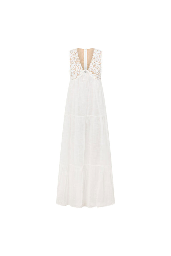 Bridal White Lace Pocket Maxi Amia Dress