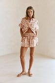 Pink Hellenic Maze Elastic Drawstring Pocket Kira Shorts