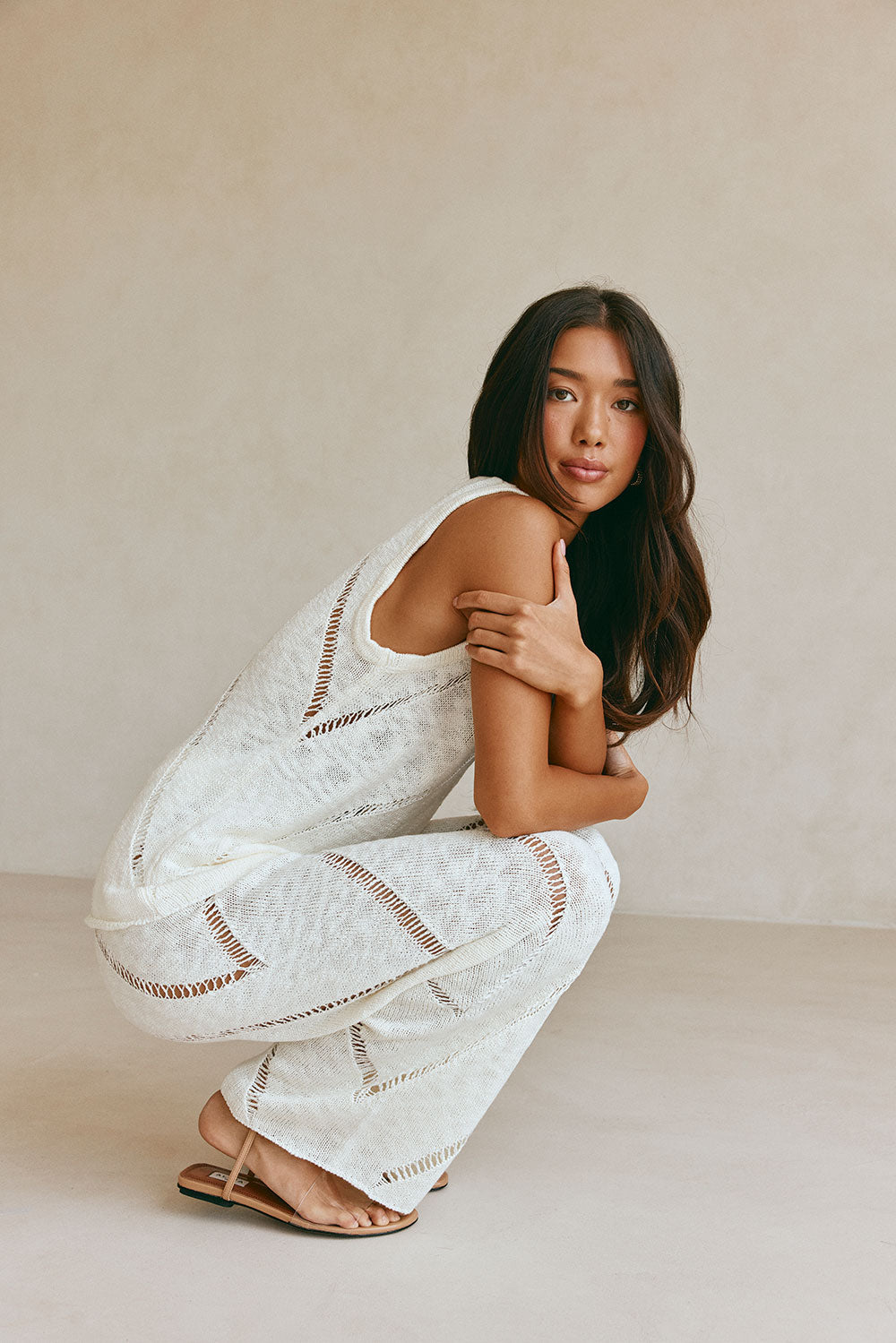 Cream Knit Boxy Ladder Pannel Josiah Top