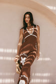 Emelia V Neckline Maxi Knit Dress - Brown, White