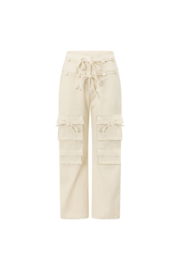Jaicee High Waisted Tie Pants - Cream