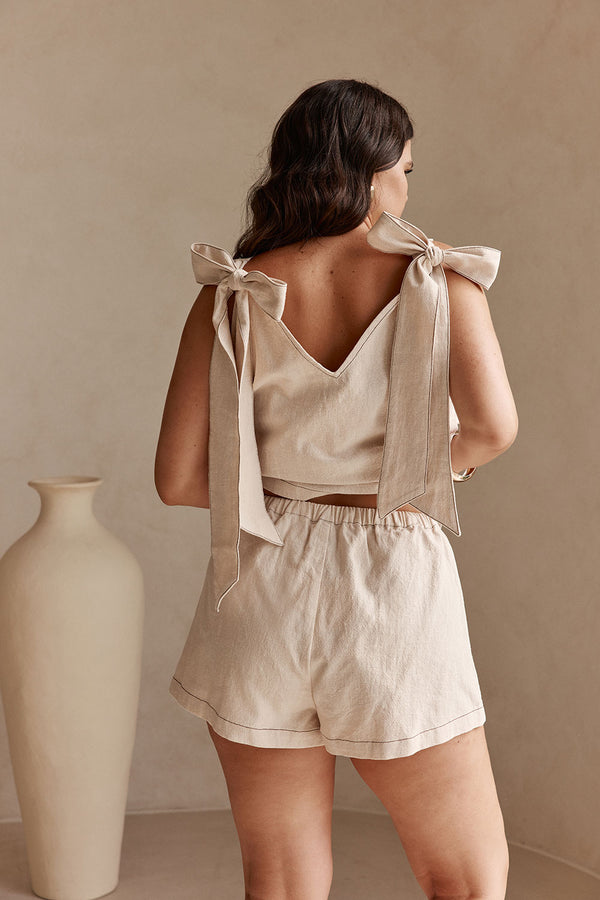 Cream Elastic Drawstring Elixir Shorts
