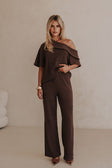 Chocolate Brown Off Shoulder Short Sleeve Tarika Top