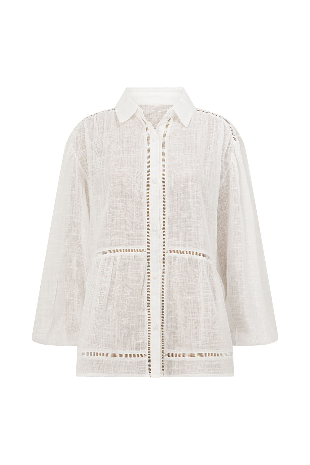 White Cheesecloth Button Up Puff Sleeve Rita Shirt