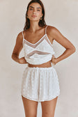 White Textured Spots Drawstring Jacerra Shorts