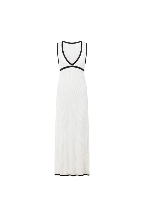 White Knit V Neck Maxi Paragon Dress