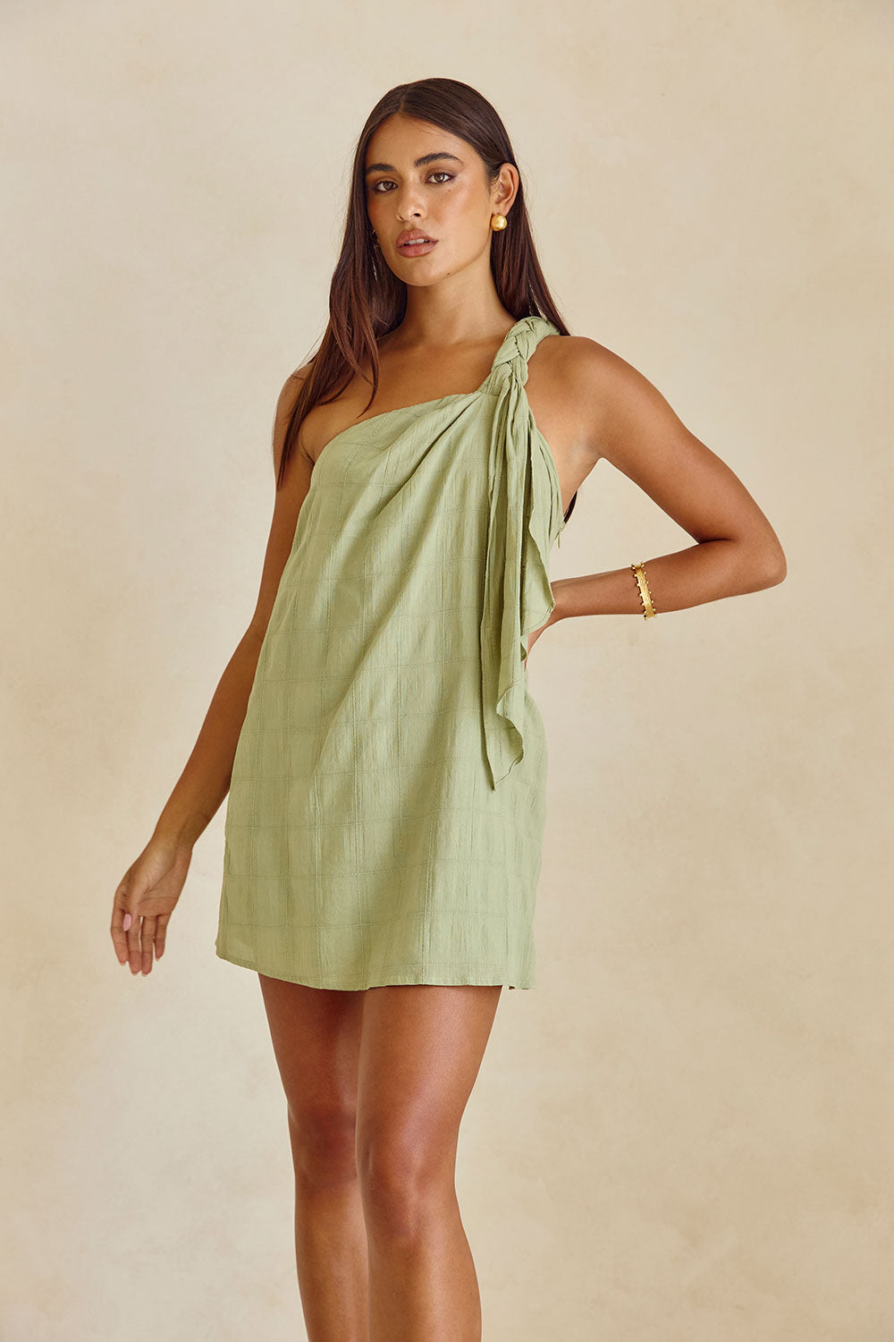 Grazia One Shoulder Mini Dress - Green