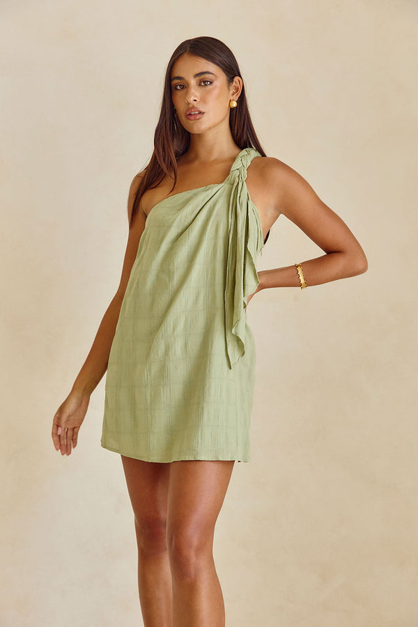 Grazia One Shoulder Mini Dress - Green