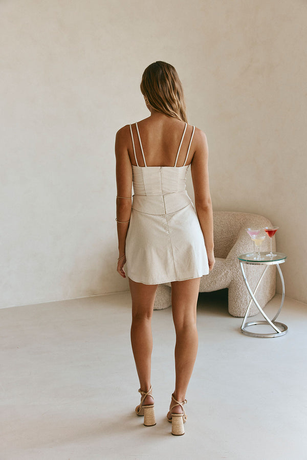 Beige Strappy Front Tie Mini Alexandra Dress