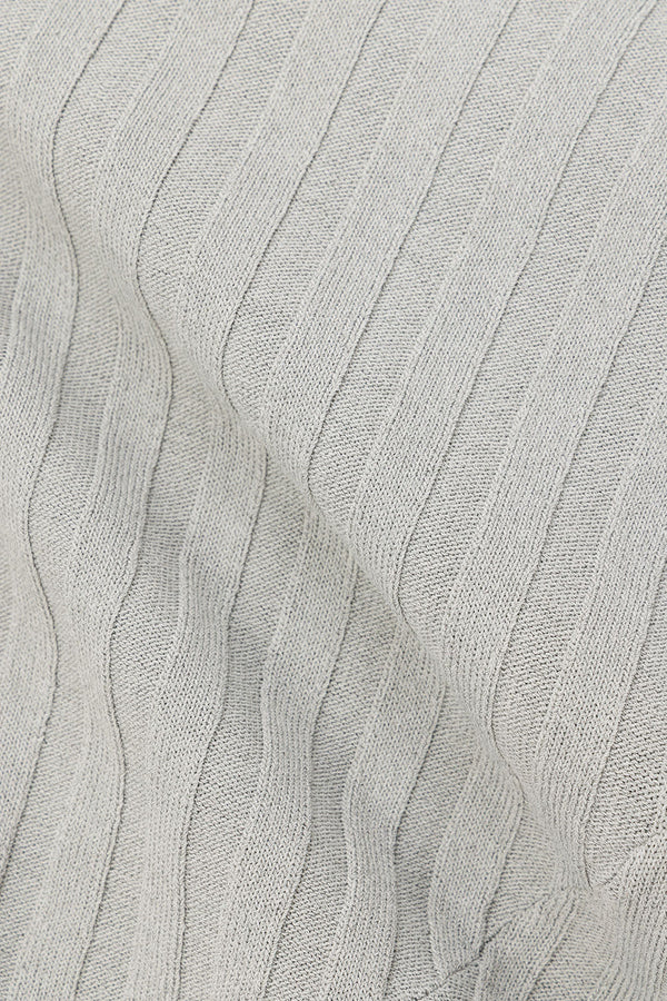 Grey Woven Ribbed V Neck Silla Top