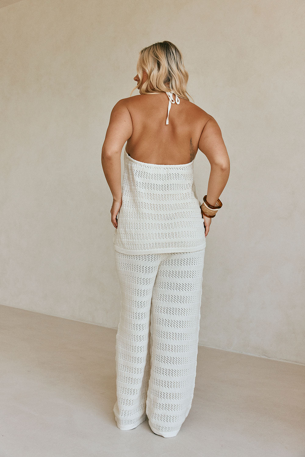 Beige Knit Elastic Zhuri Pants