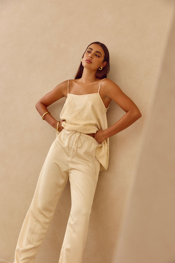 Kehlani Silk Elasticated Tie Pants - Cream