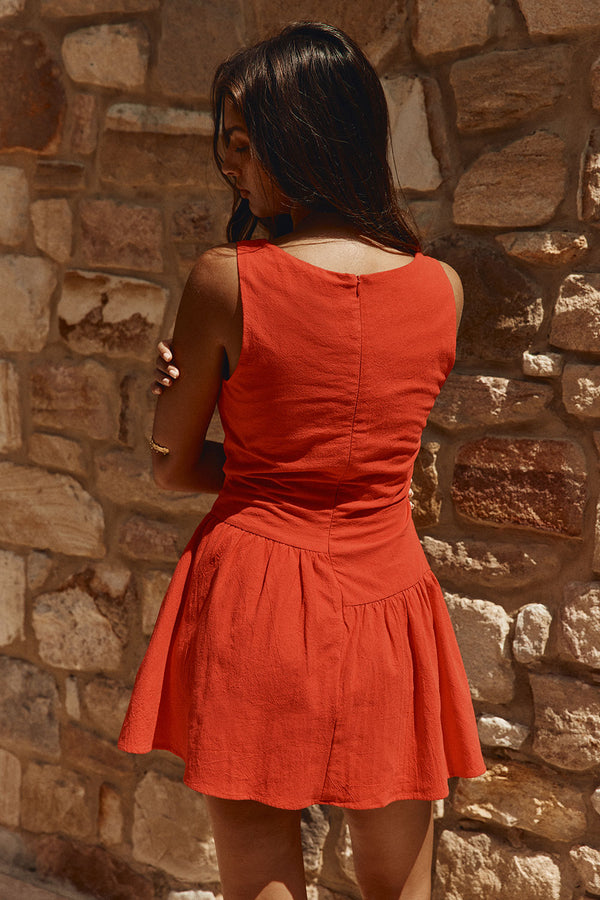 Red Button Up Mini Alfresco Dress