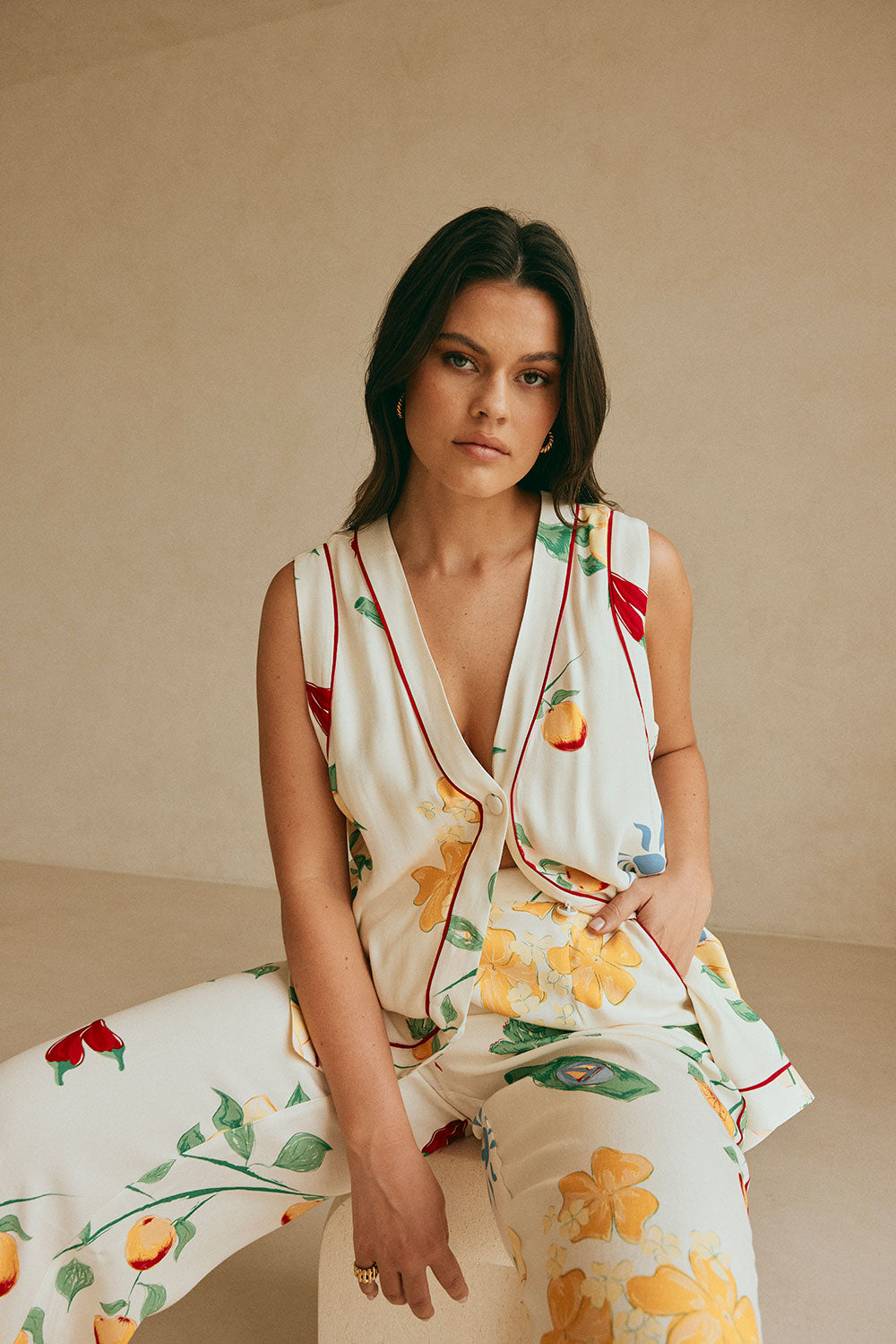 White Aesta Floral Print High Waist Izabelle Pants