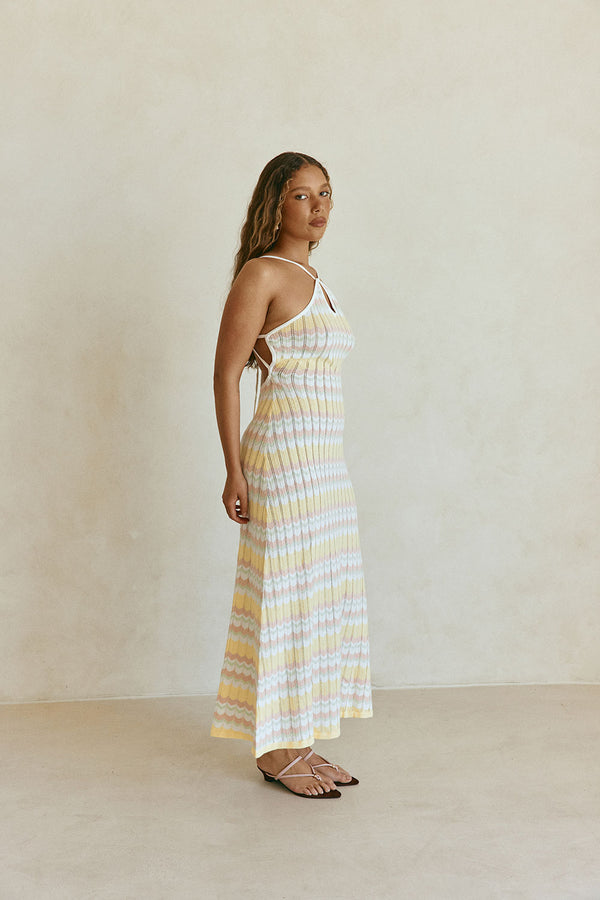 Yellow Stripe Halter Maxi Bexley Dress