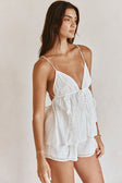 White Strappy V Neck Overlay Frill Samah Playsuit