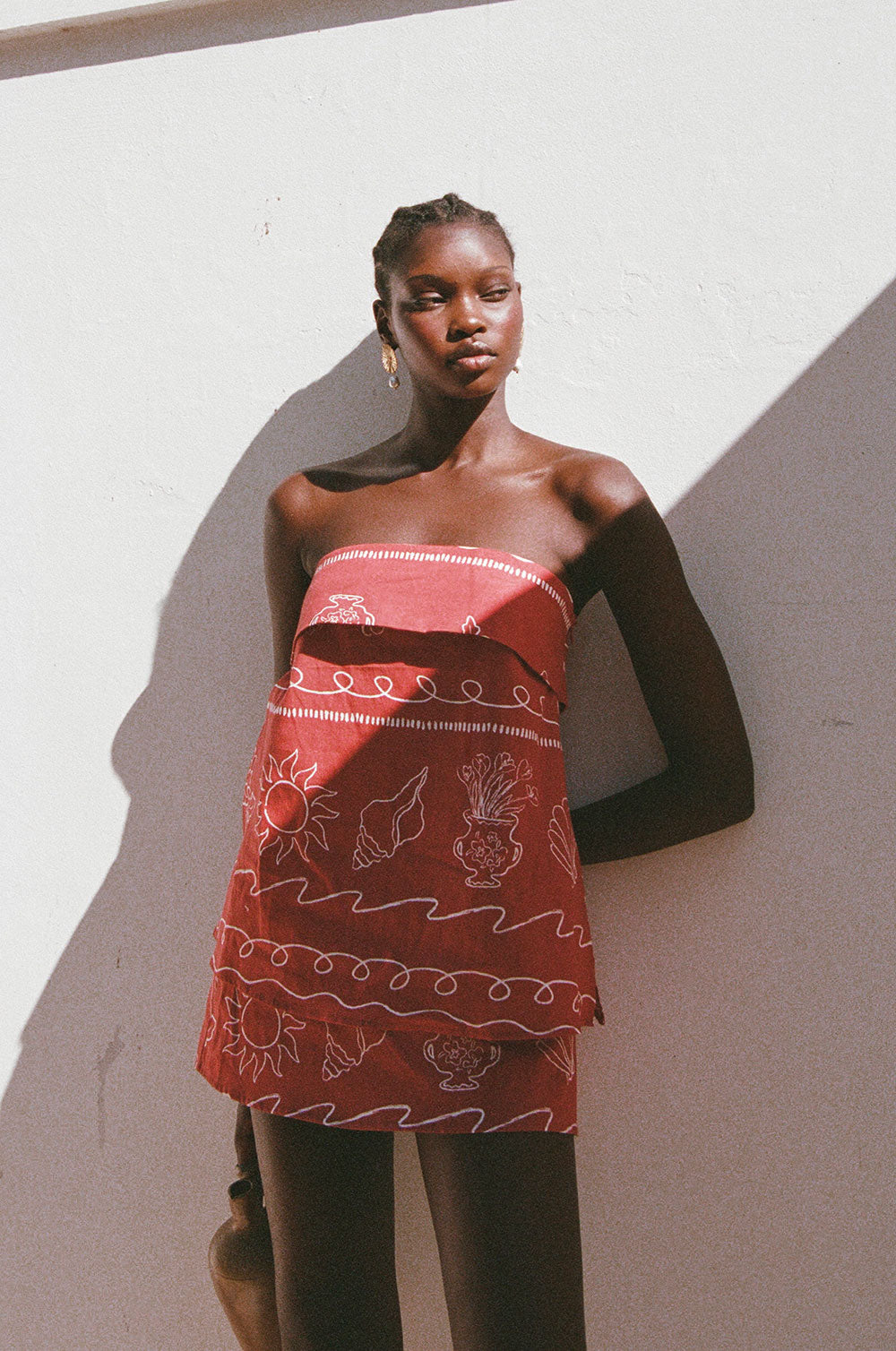 Red Peace High Waist Mini Ria Skirt