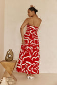 Red Fila Rogue Floral Print Strapless Maxi Liberty Dress