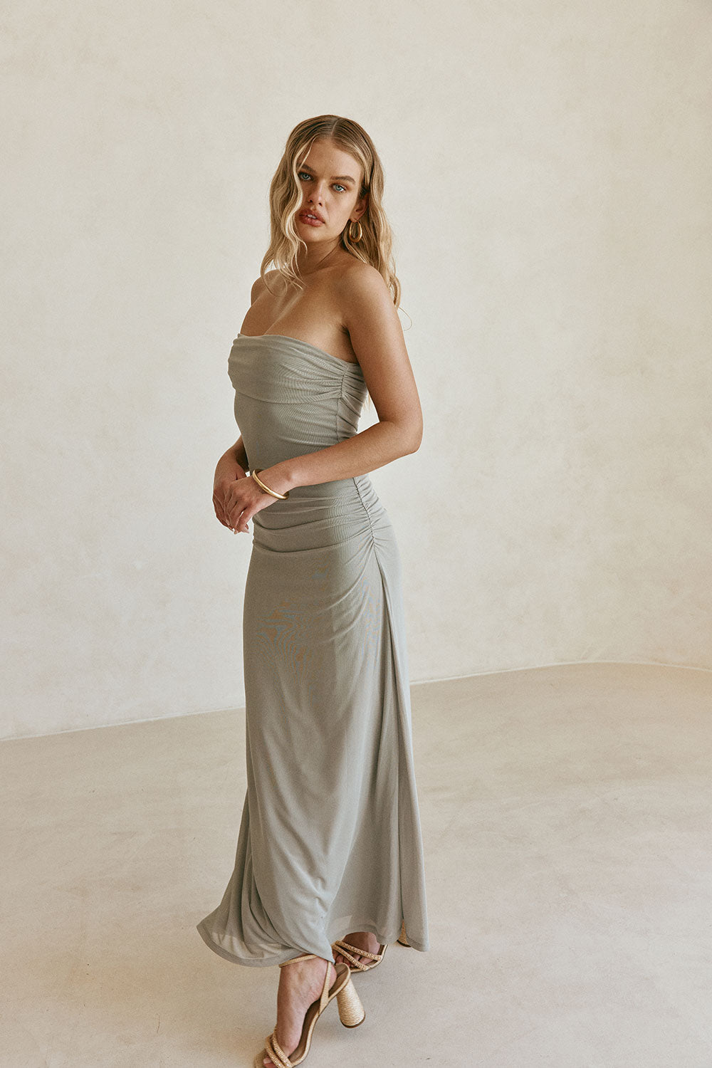 Grey Off Shoulder Maxi Danika Dress