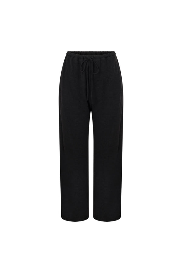 Black High Waist Elastic Drawstring Zen Pants