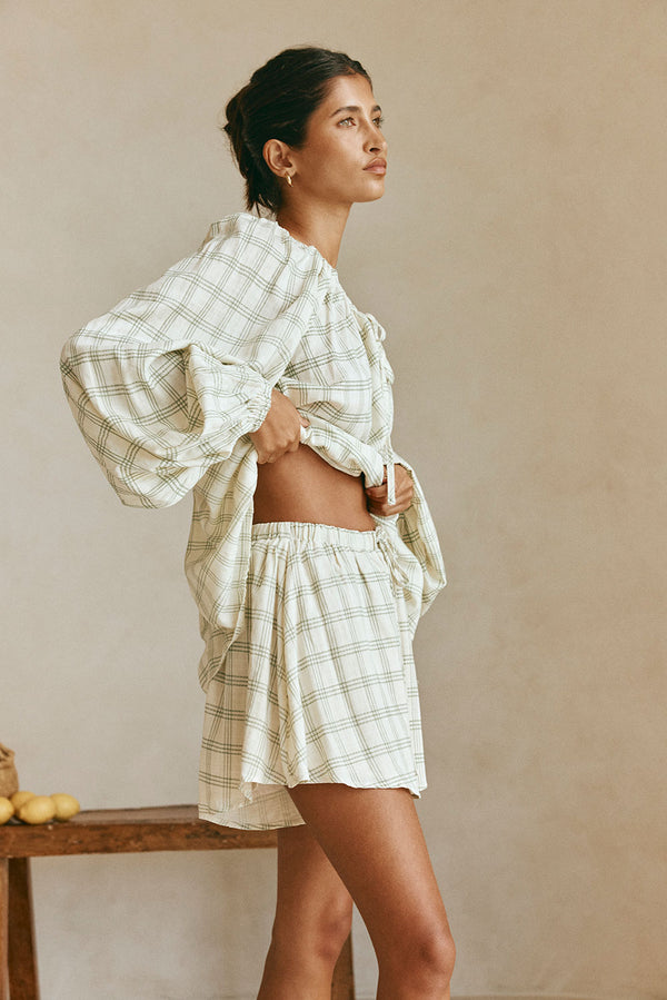 Green Checkered Drawstring Tilli Shorts