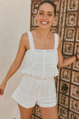 Zelle Lace Button Front Tie Playsuit - White