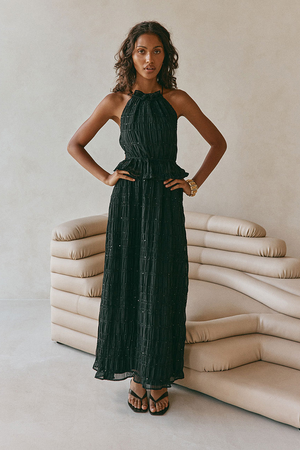 Black Gathered Halter Backless Maxi Cabo Dress SABO Black Gathered Halter Backless Maxi Cabo Dress SABO
