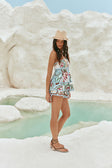 Blue Floral Paradesios Print Strapless Playsuit