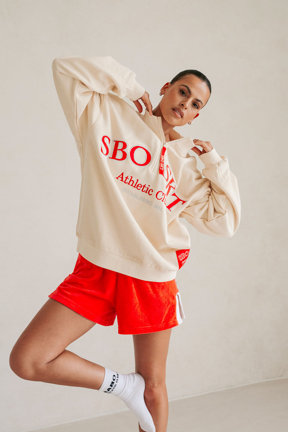 Geneva Vintage Oversized Sweater - Fleece Cream Red