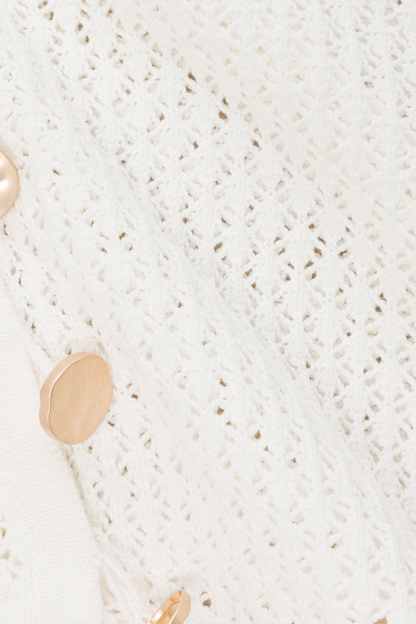 White Crochet Knit Button Up Milana Top