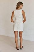 White Broderie V Neck Wrap Mini Gracia Dress