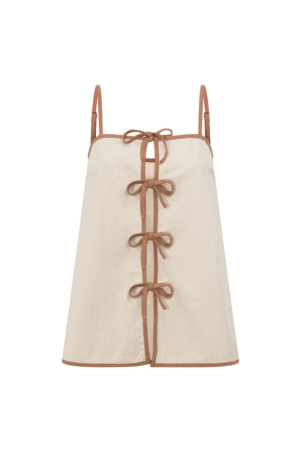 Beige Strappy Front Tie Rosalina Top