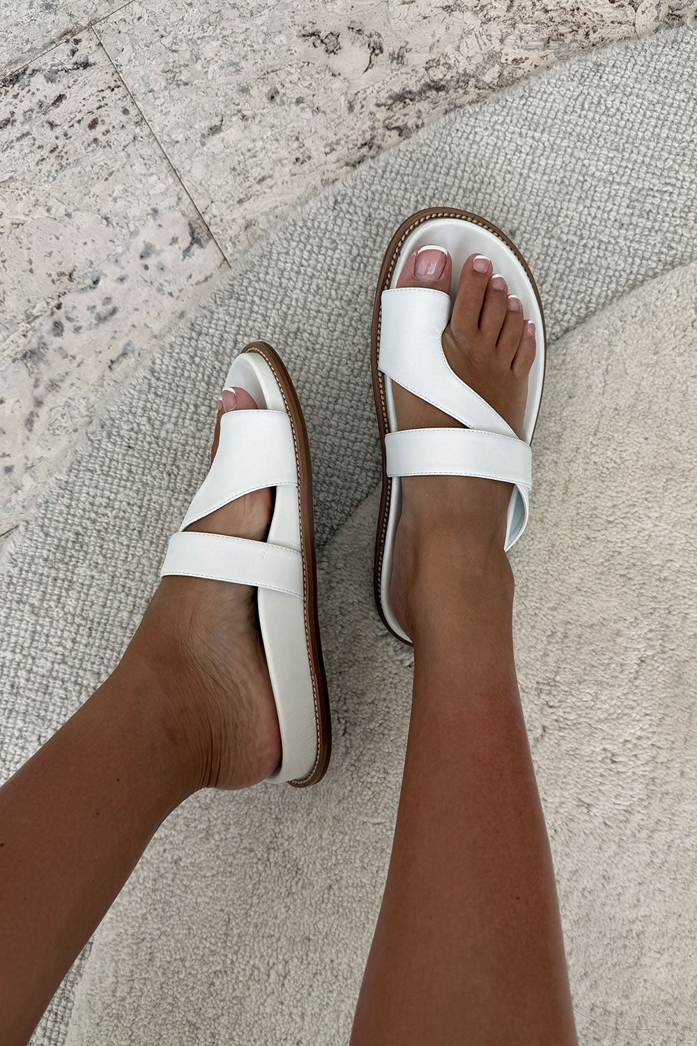 White Vegan Leather Strap Kia Sandals