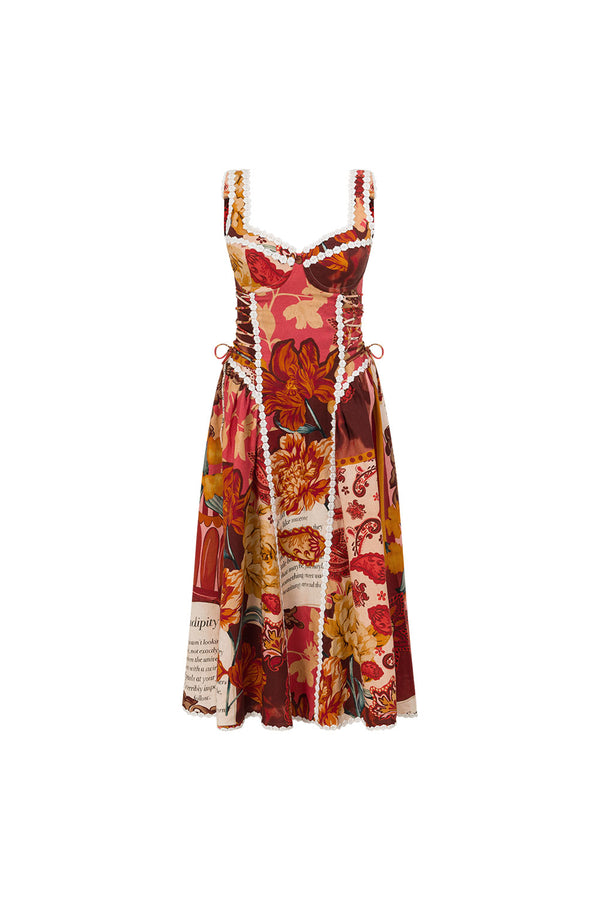 Red Floral Barocca Print Sweetheart Maxi Alessa Dress