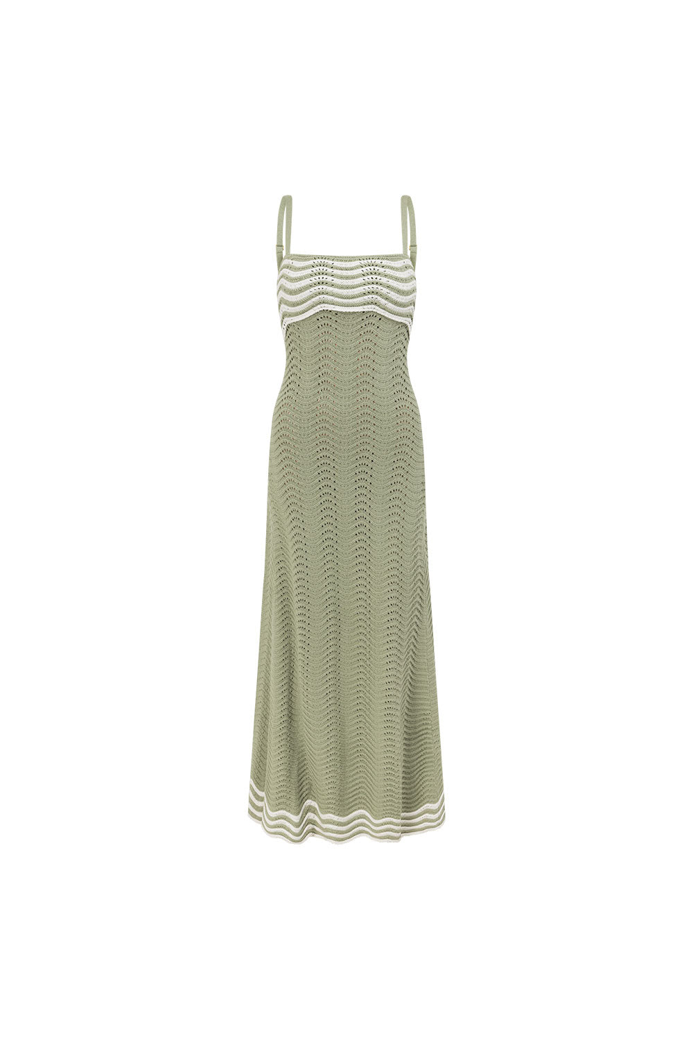 Khaki Green Wavy Knit Maxi Cielo Dress