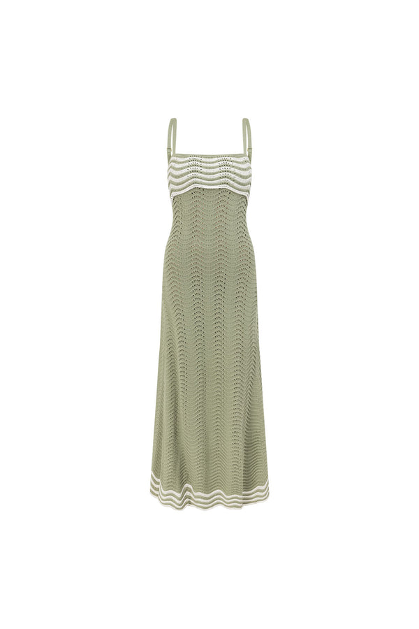 Khaki Green Wavy Knit Maxi Cielo Dress