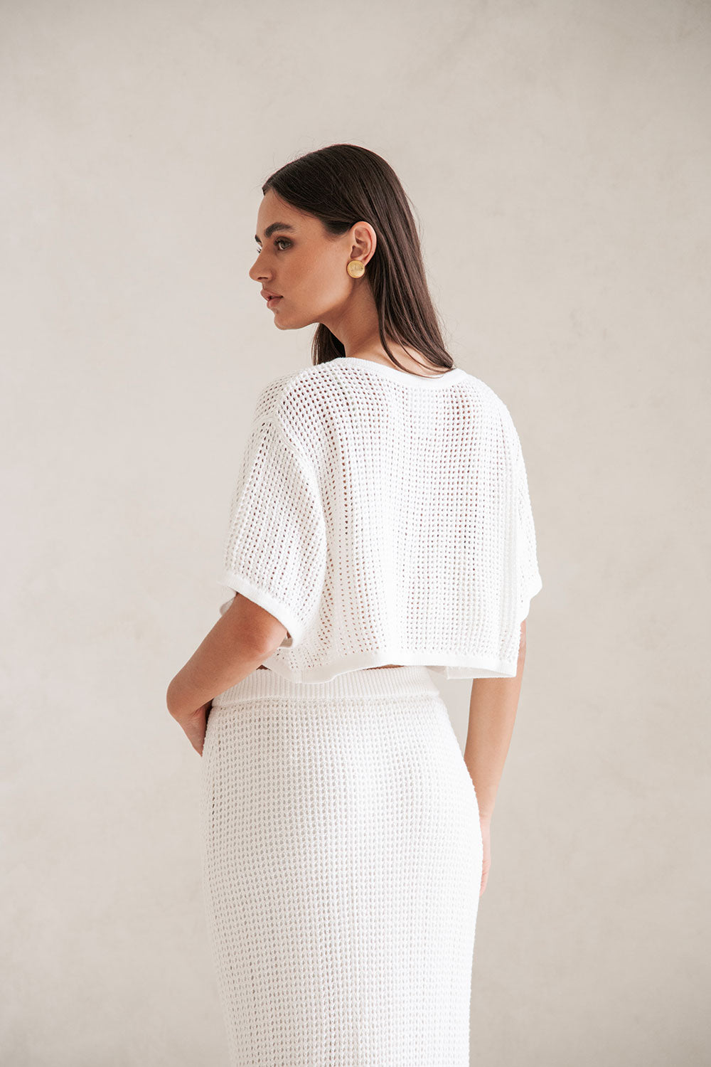 Bridal White Knit  Button Up Mekkah Top