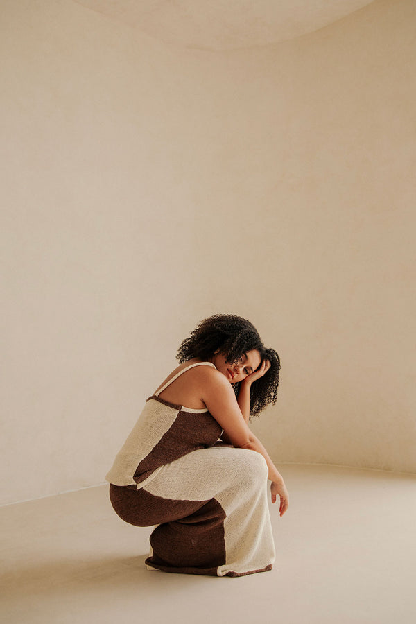 Brown Two Toned Knit Maxi Mira Skirt