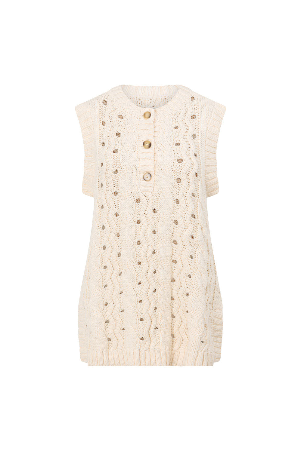 Cream Cable Knit Button Jenna Tunic Top