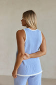 Blue and White Stripe Woven Wrap Billy Top