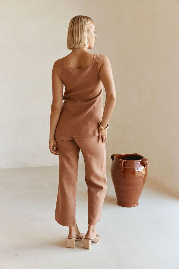 Tan Structured Button Up Raven Top