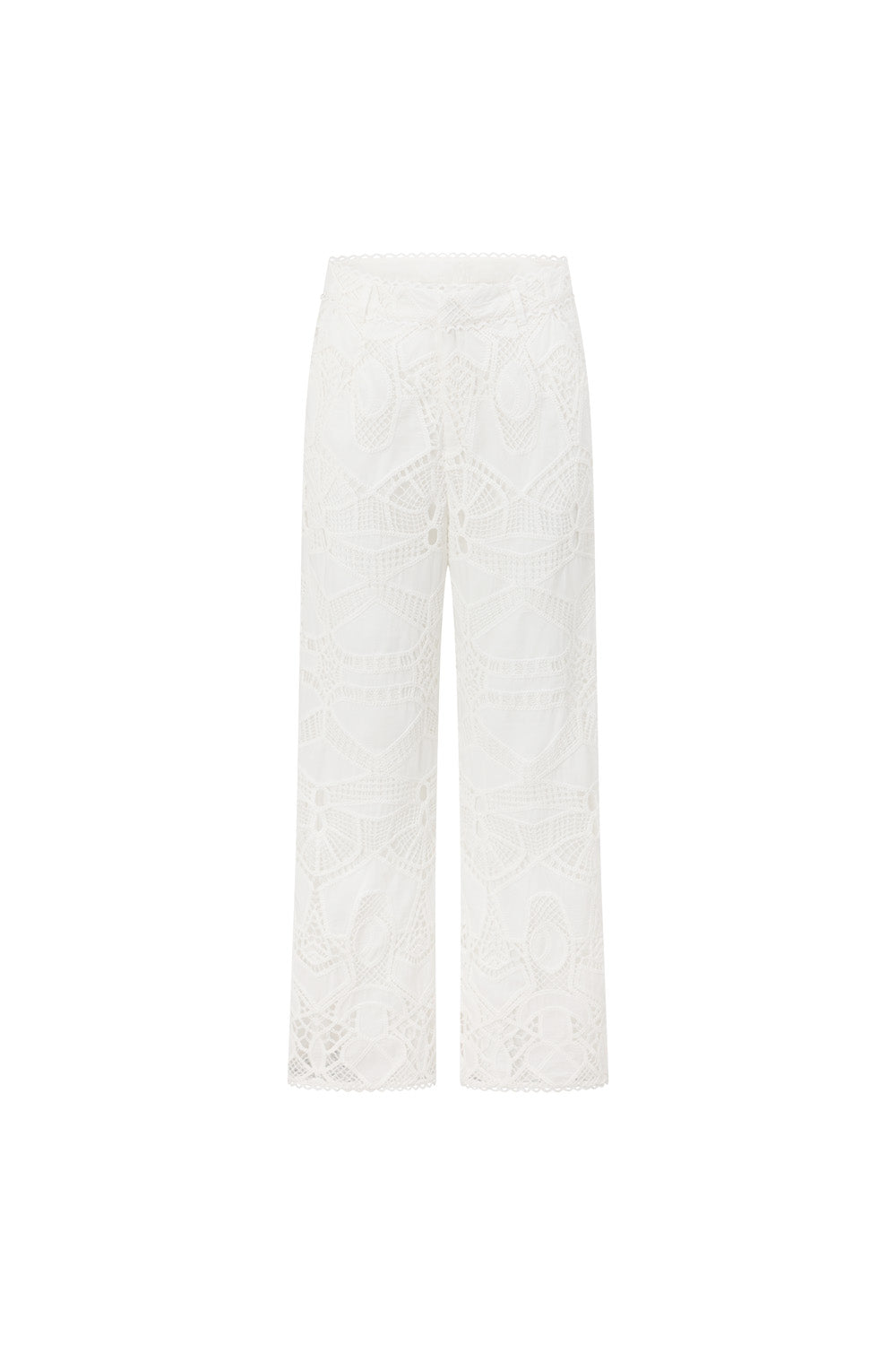 White Embroidered Cutwork Wide Leg Donna Pants