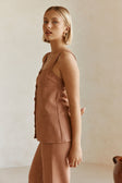 Tan Structured Button Up Raven Top